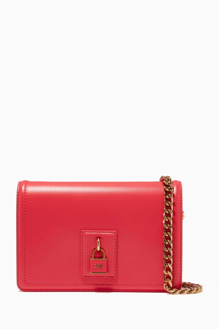 

Small Padlock Charm Bag in Faux Leather, Red