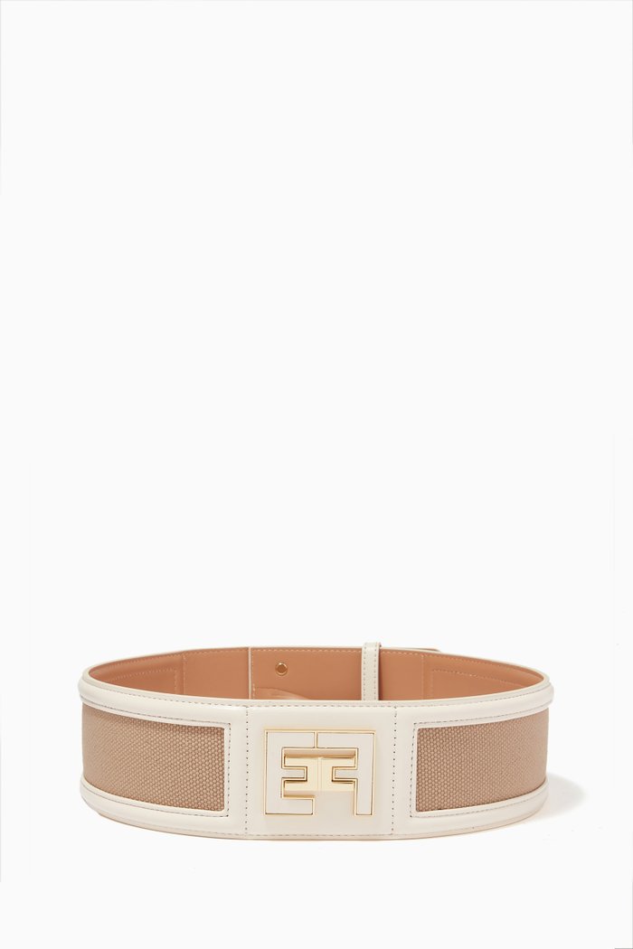 Wide Logo Belt in Canvas, Brown
