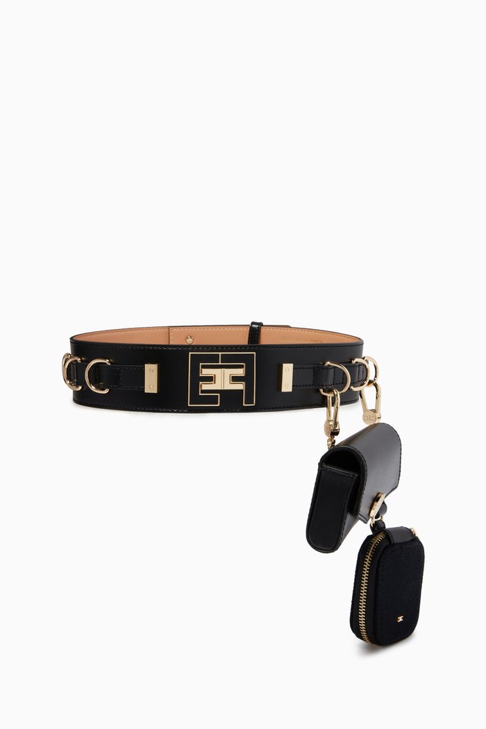

Wide Logo Belt in Faux Leather, Black