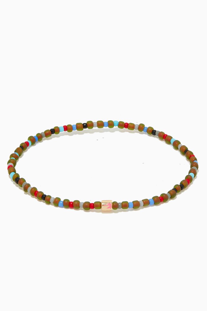 Enameled Palm Tree Short Roll Beaded Bracelet in 14kt Yellow Gold, Multicolour
