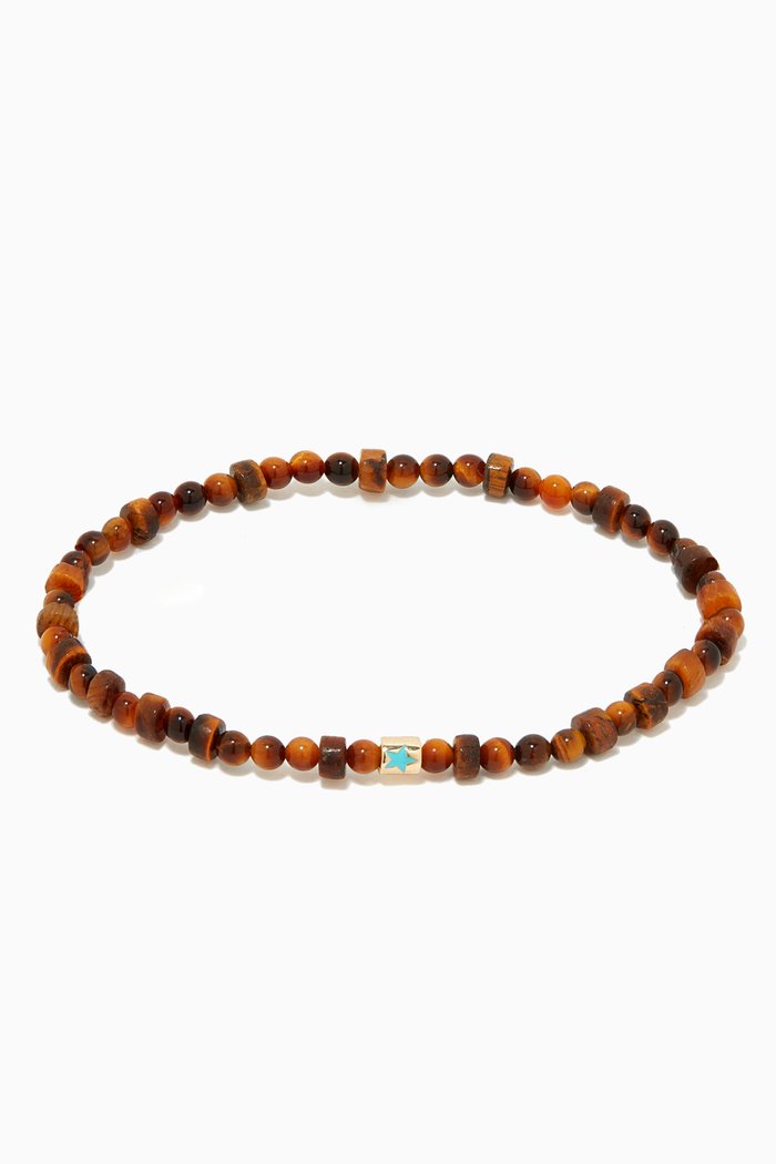 

Enameled Star Short Roll Gemstone Beaded Bracelet in 14kt Yellow Gold, Brown
