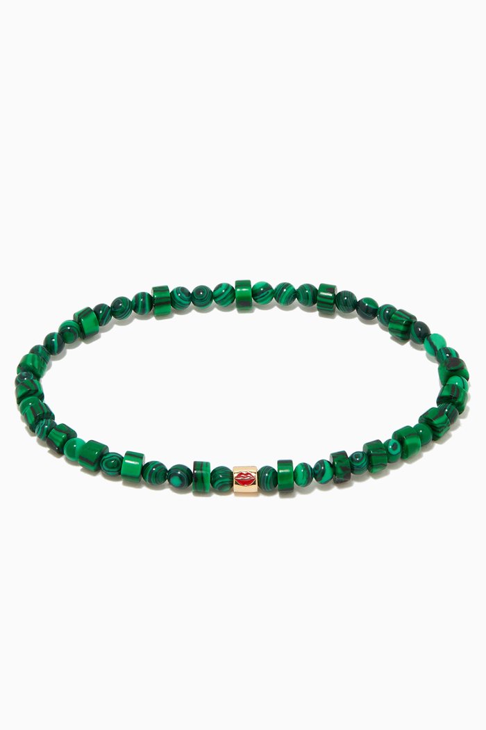 

Enameled Star Short Roll Gemstone Beaded Bracelet in 14kt Yellow Gold, Green