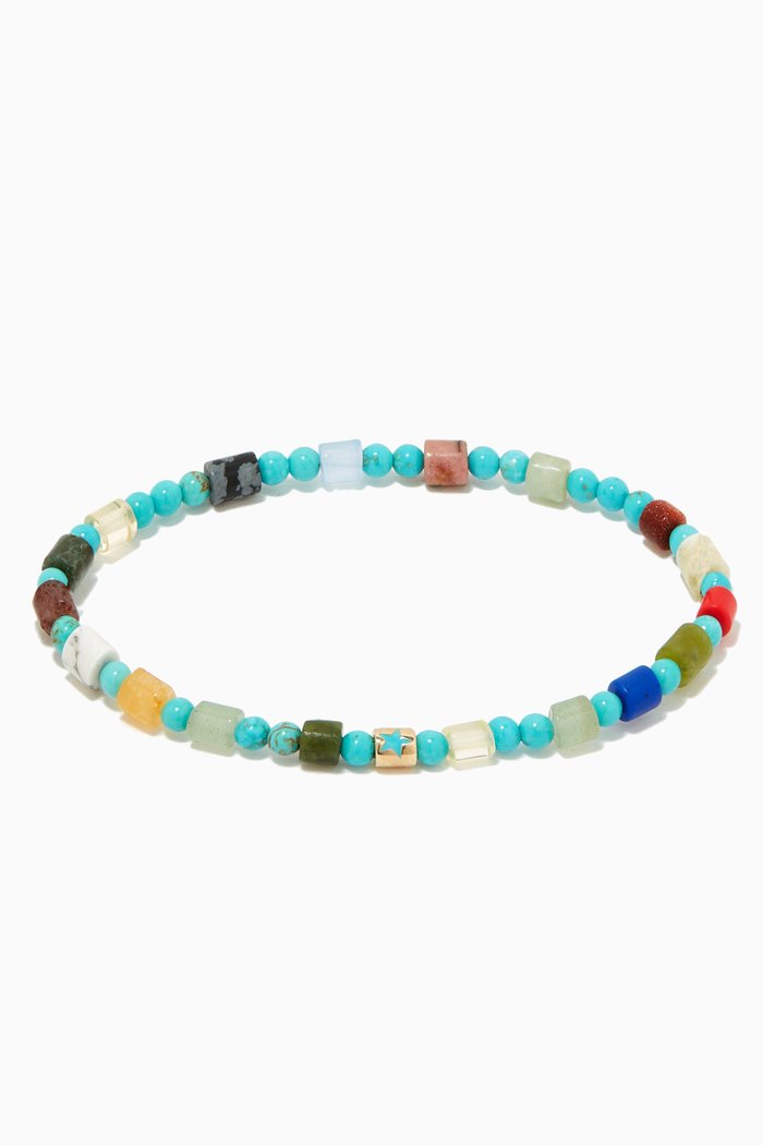 

Enameled Star Short Roll Gemstone Beaded Bracelet in 14kt Yellow Gold, Multicolour