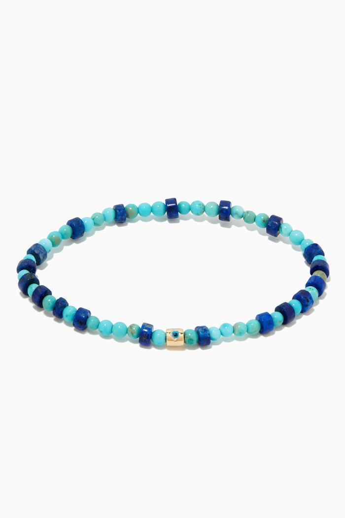 

Enameled Eye Short Roll Gemstone Beaded Bracelet in 14kt Yellow Gold, Blue