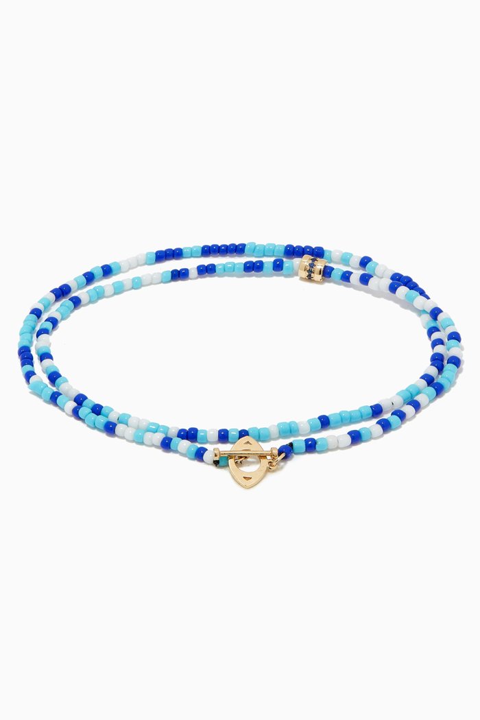 

Toggle Clasp Beaded Bracelet in 14kt Yellow Gold, Blue