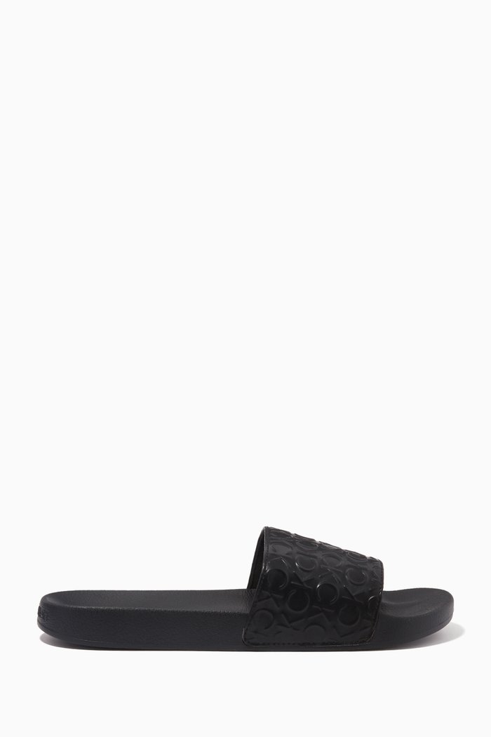 

Logo Slides in Faux Leather, Black