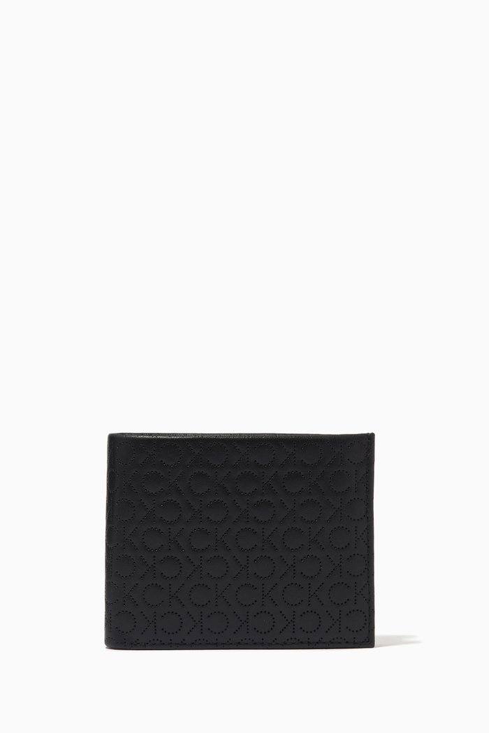 

CK Monogram Bifold Wallet in Leather, Black