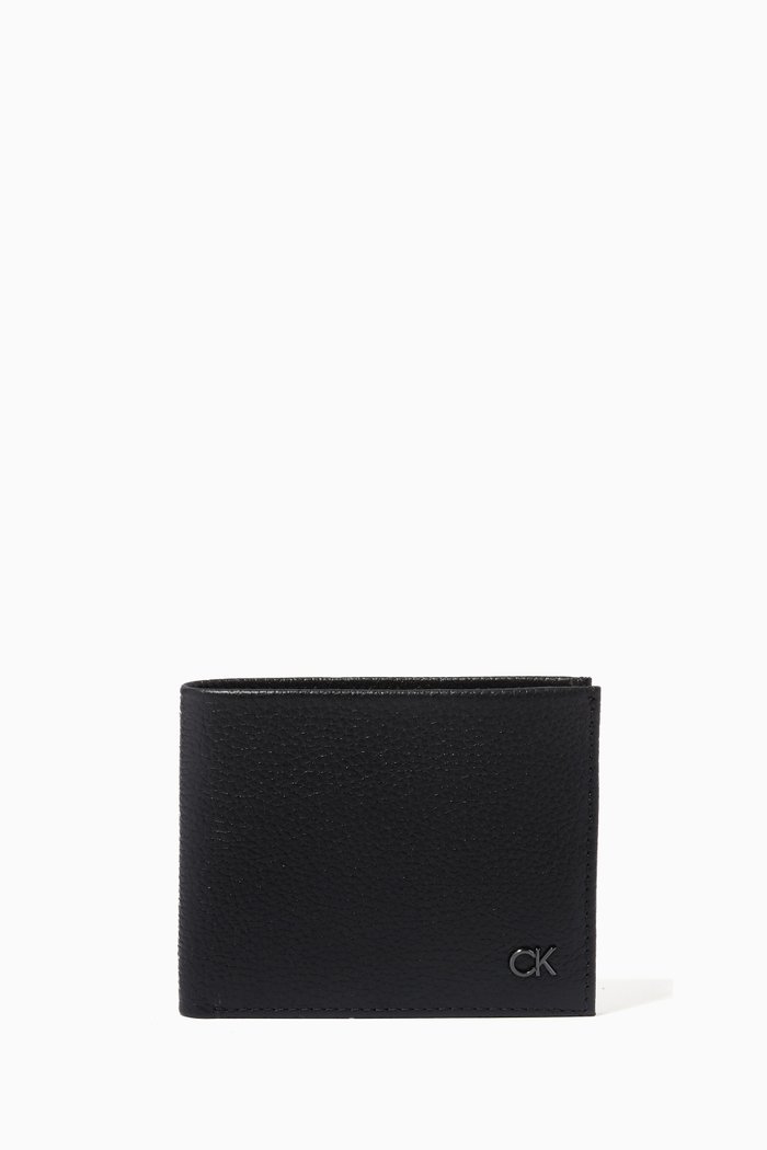 

CK Logo Bi-fold Wallet in Grainy Leather, Black