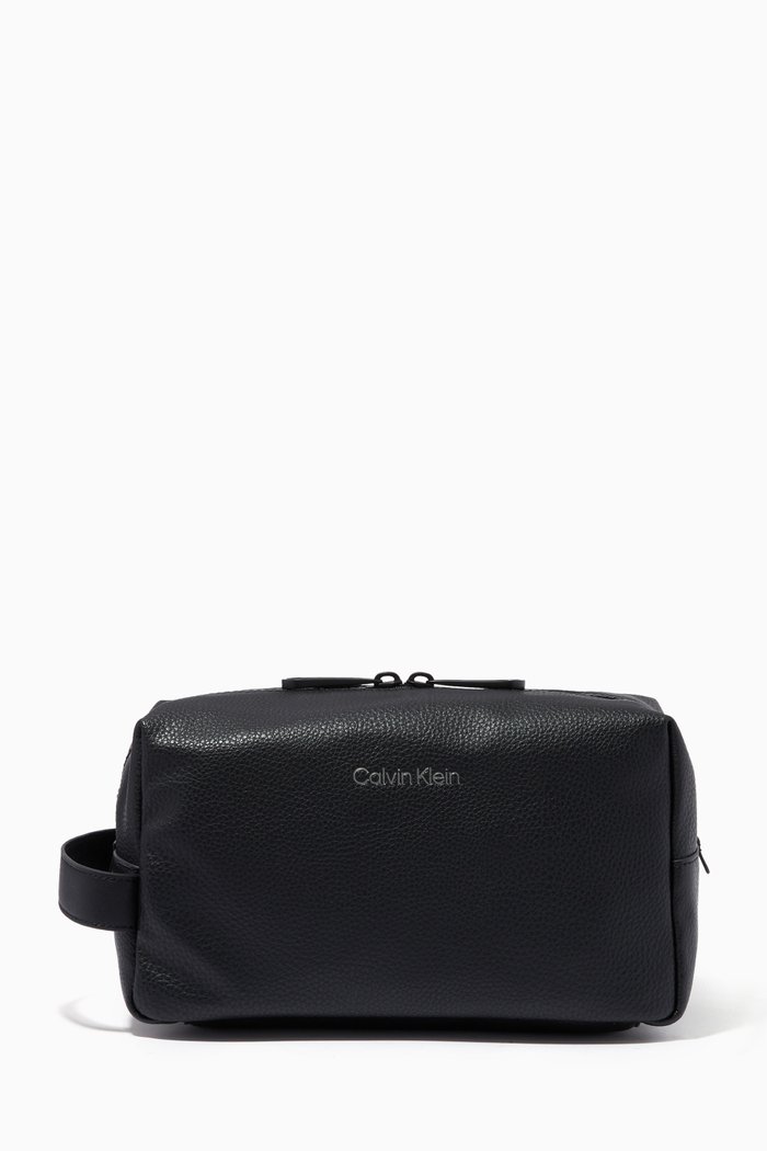 Logo Washbag in Faux Leather, Black
