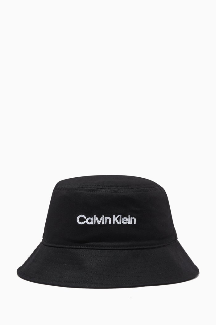 

Double Line Embro Bucket Hat in Cotton, Black