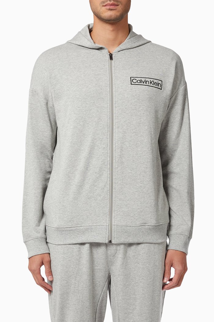 

Logo Hooded Jacket in Cotton Blend, Grey