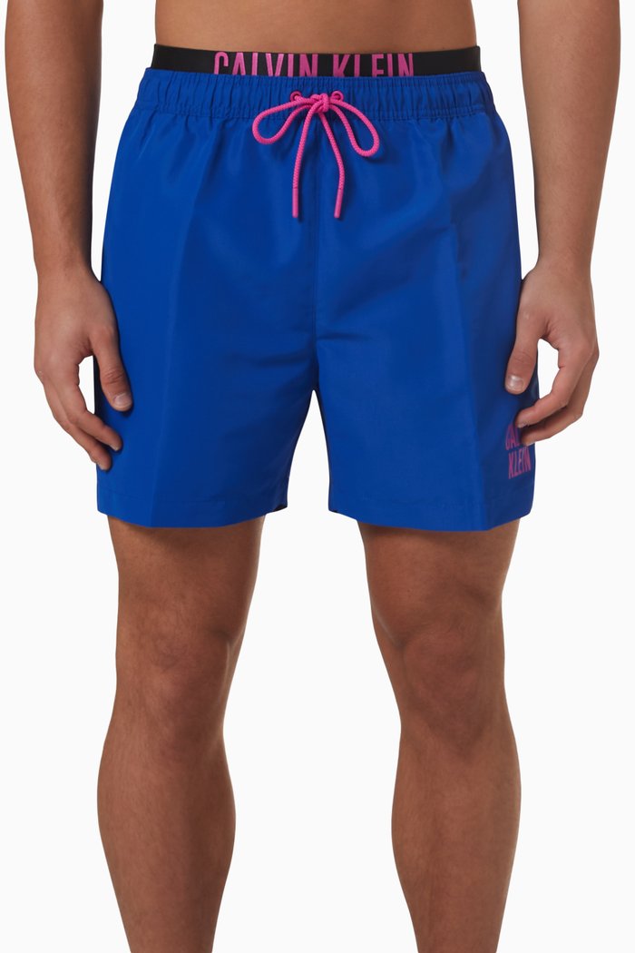 

Double Waistband Swim Shorts in Recycled Fabric, Blue