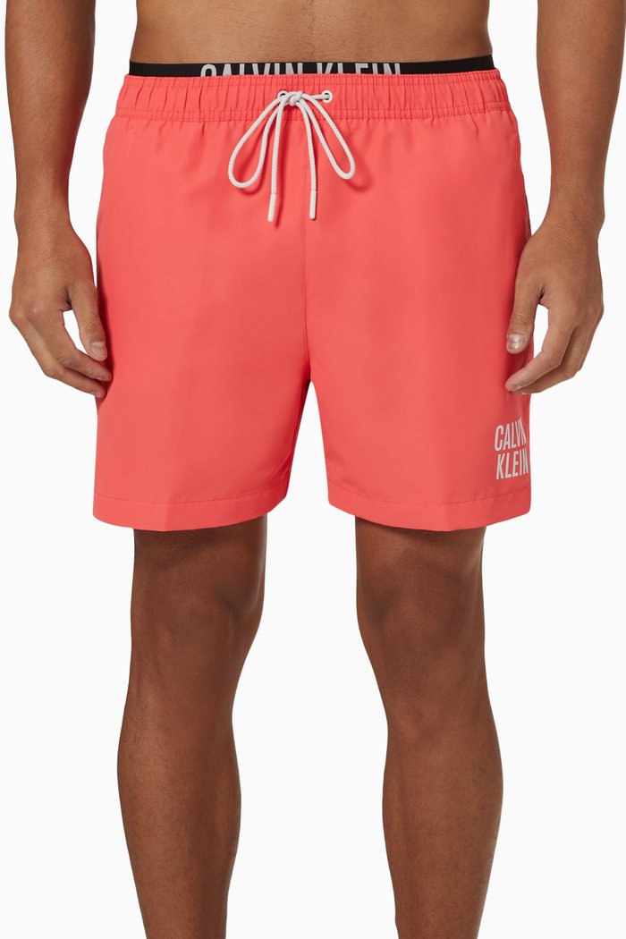 Double Waistband Swim Shorts in Recycled Nylon, Pink