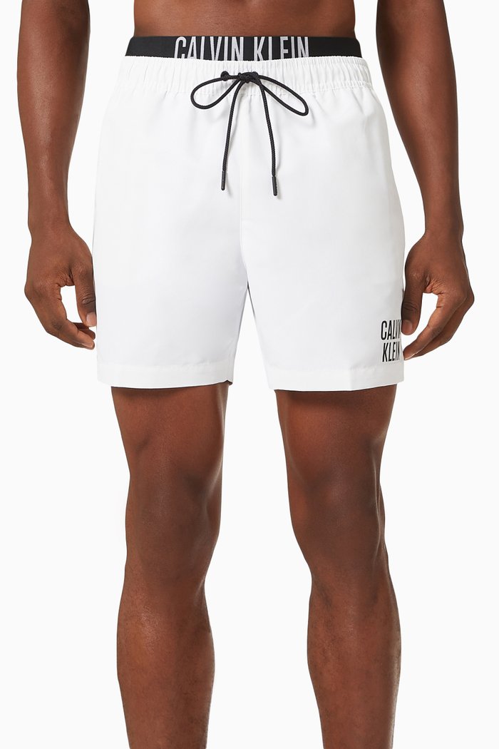 

Double Waistband Swim Shorts in Recycled Fabric, White