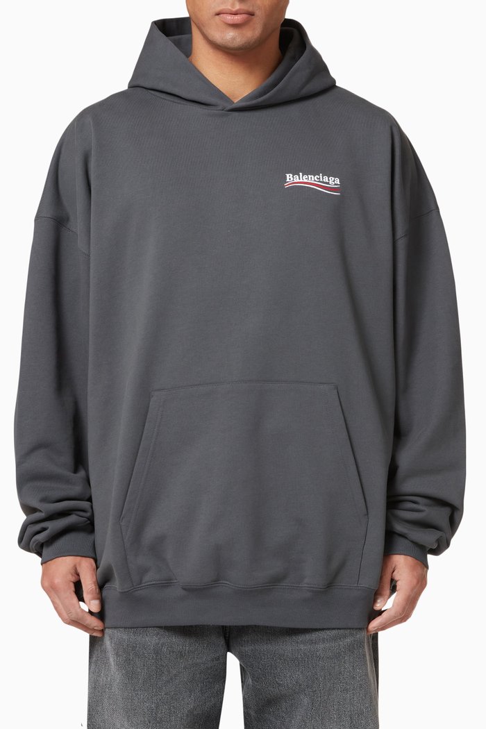 

Political Campaign Large Fit Hoodie in Cotton Fleece, Grey