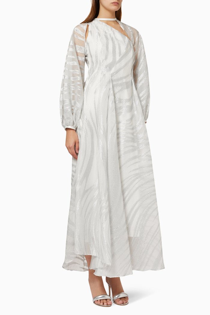 

Striped Cut-out Maxi Dress in Organza, White