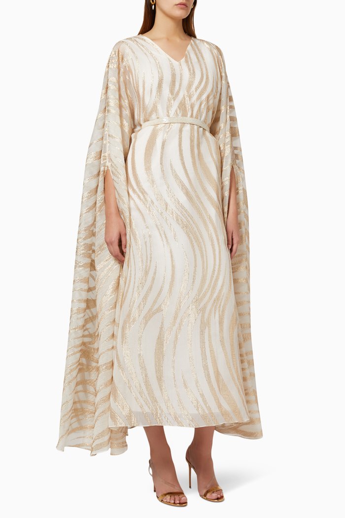 

Striped Cape Dress in Organza, White