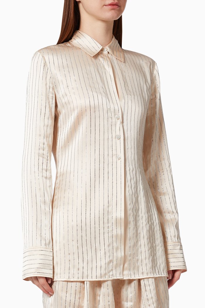 

Crystal Stripe Slim Shirt in Silk, Neutral