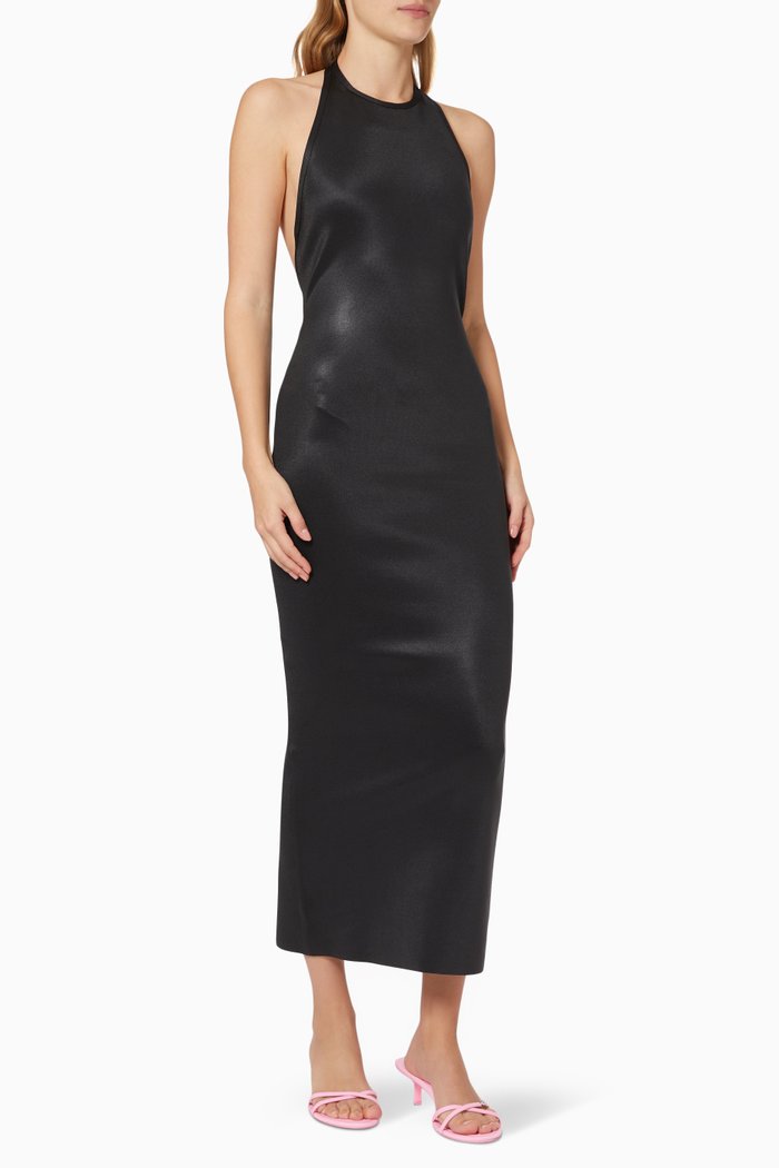 

Bonded Seam Halter Maxi Dress in Compact Stretch Knit, Black