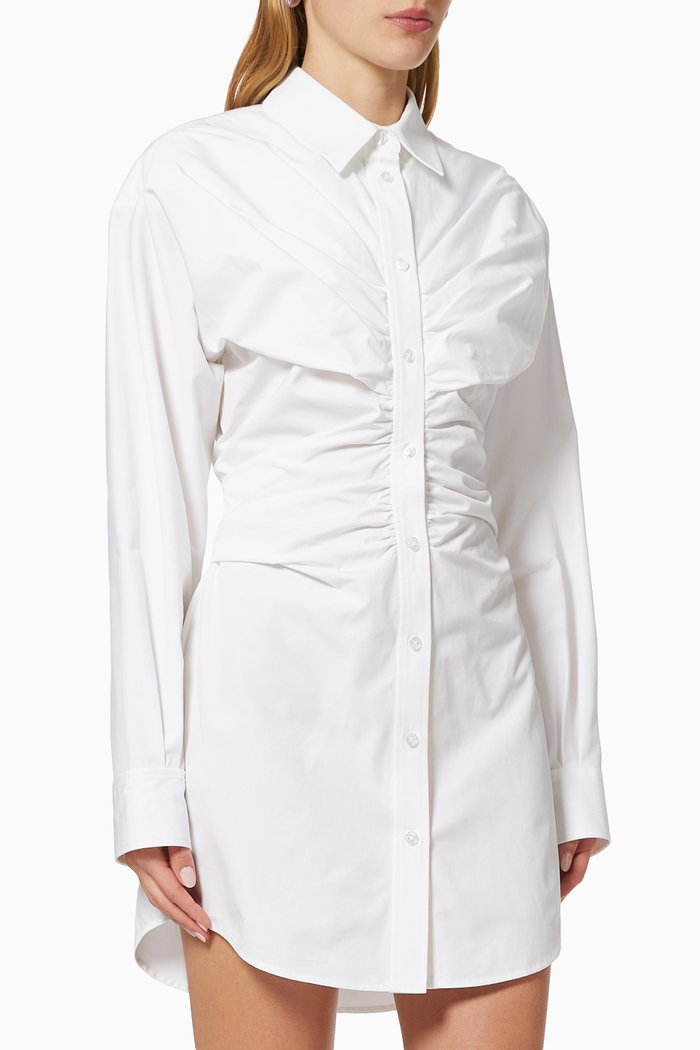 

Ruched Hourglass Shirt Dress in Cotton Poplin, White