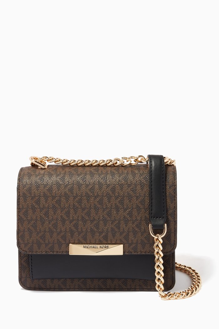 

Jade Extra-Small Shoulder Bag in Canvas & Leather, Brown