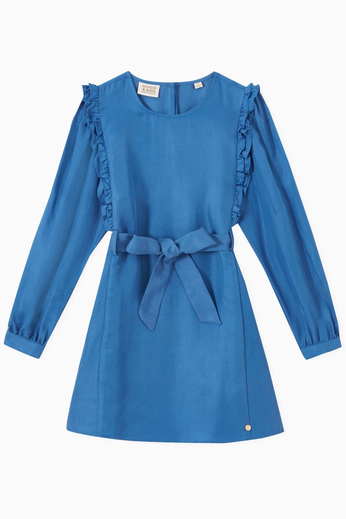

Ruffle Detail Midi Dress in Cupro, Blue