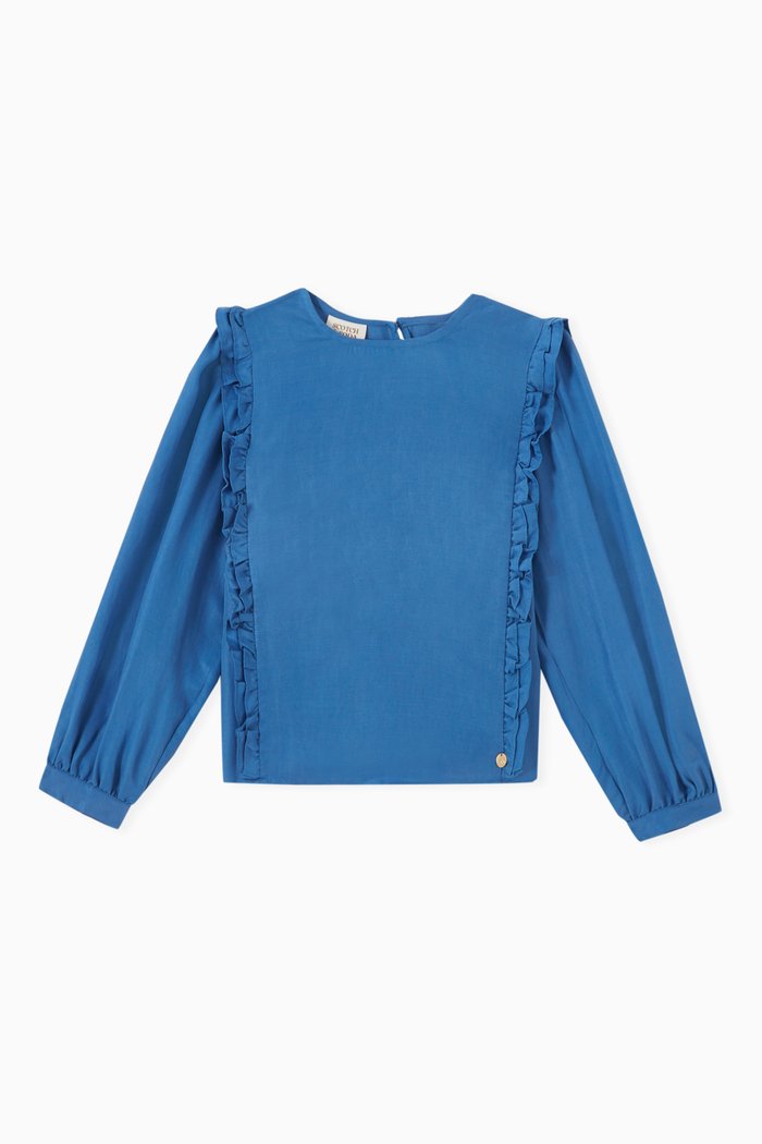 

Ruffle Detail Shirt in Cupro, Blue