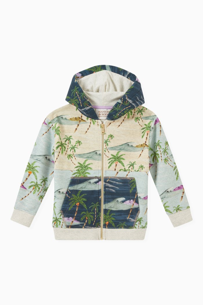 

Island Print Hoodie in Cotton, Multicolour