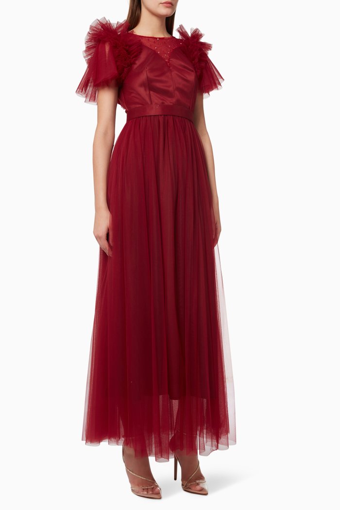 

Ruffle Dress in Tulle, Burgundy