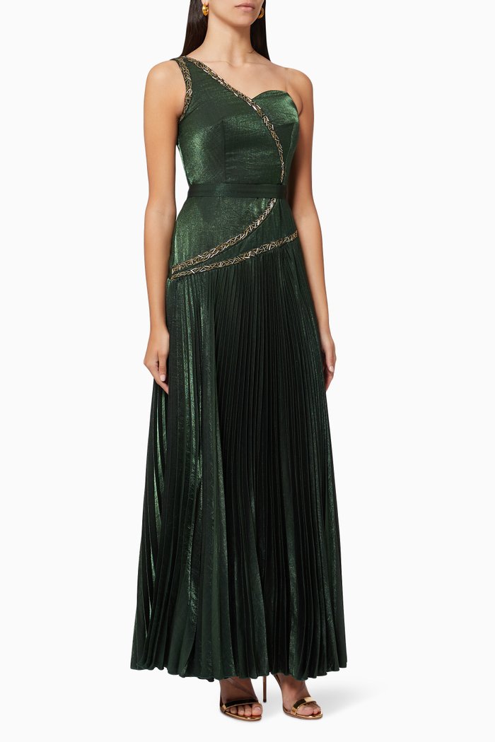 

Beaded Pleated Dress, Green