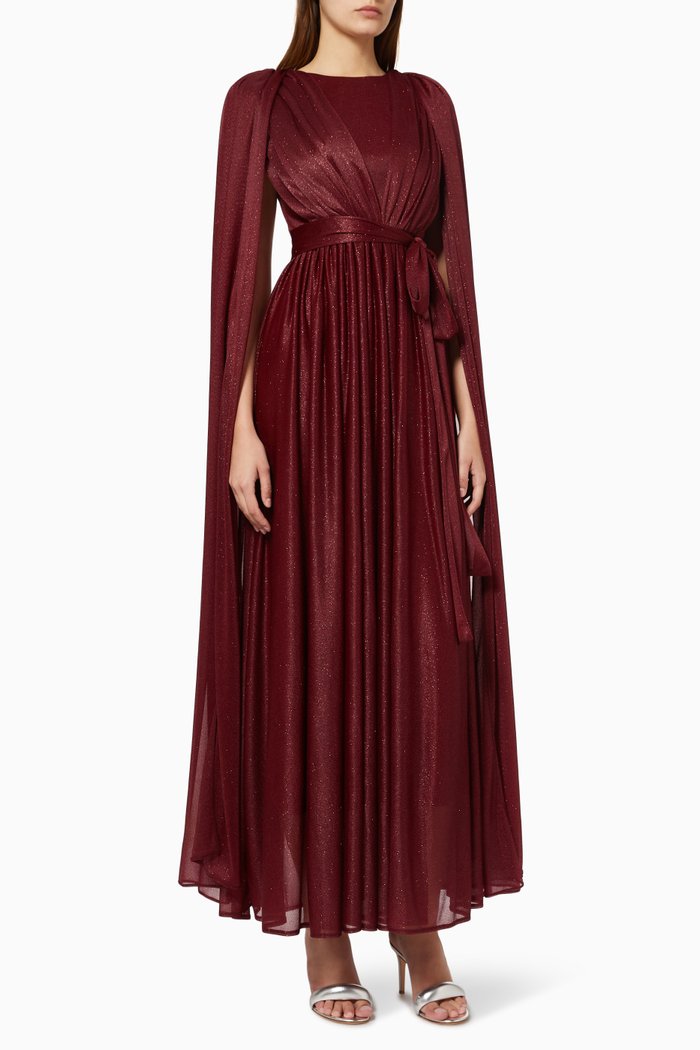 

Shimmery Cape Dress, Burgundy