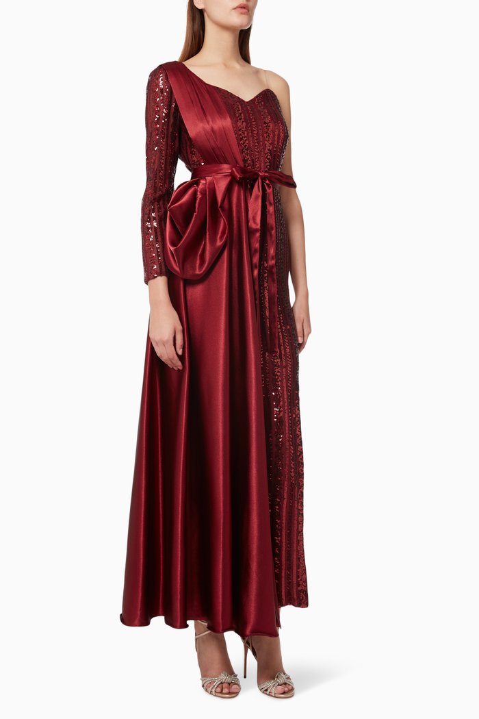 

Belted Dress in Sequinned Tulle & Satin, Red