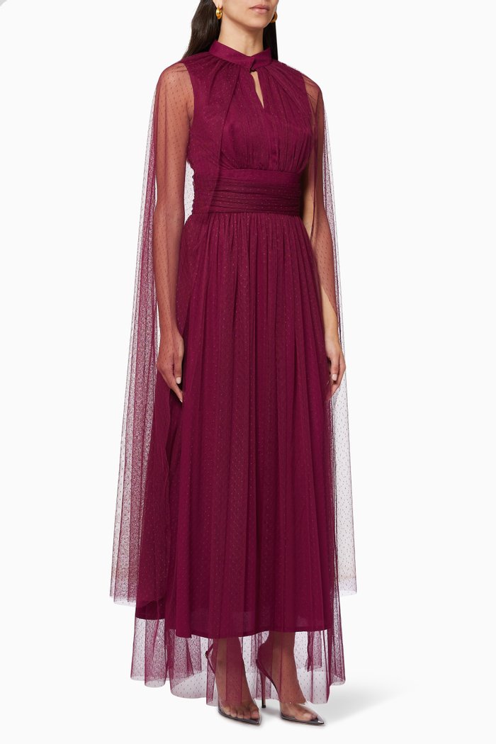 

Draped Cape Dress in Chiffon, Red