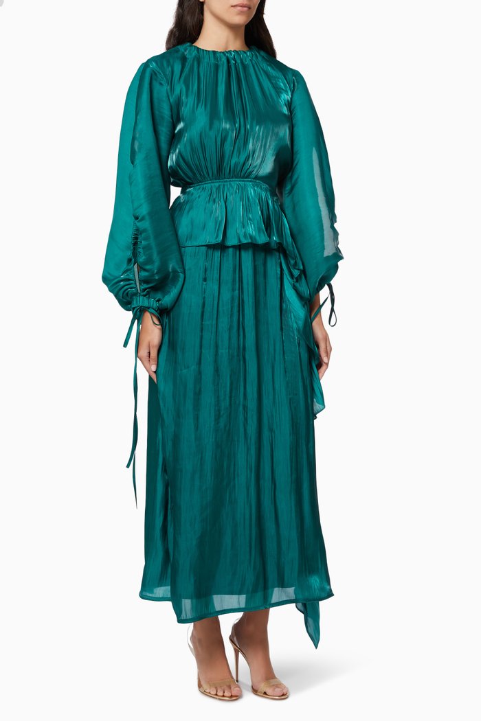 

Crinkled Peplum Dress, Green