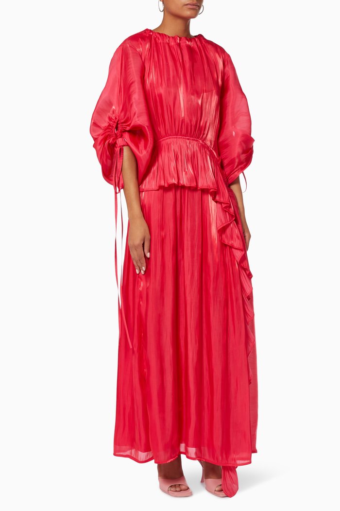 Crinkled Peplum Dress, Pink