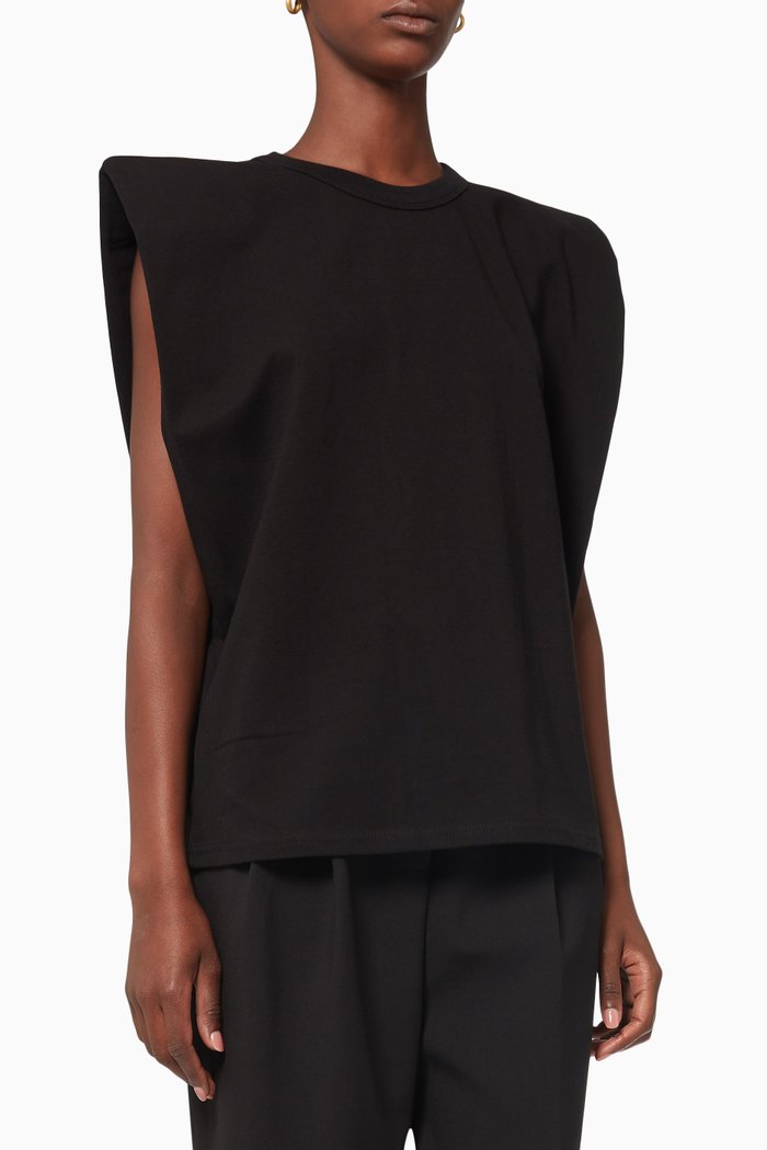 

Eva Padded Shoulder Muscle T-shirt in Cotton, Black