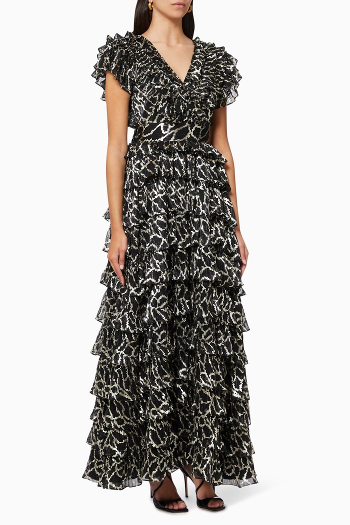 Metallic Tiered Dress, Black