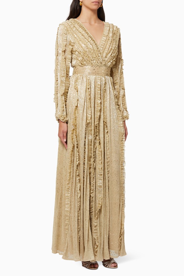 

Ruffle Shimmer Dress in, Neutral