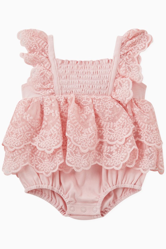

Lace Border Romper in Cotton, Pink