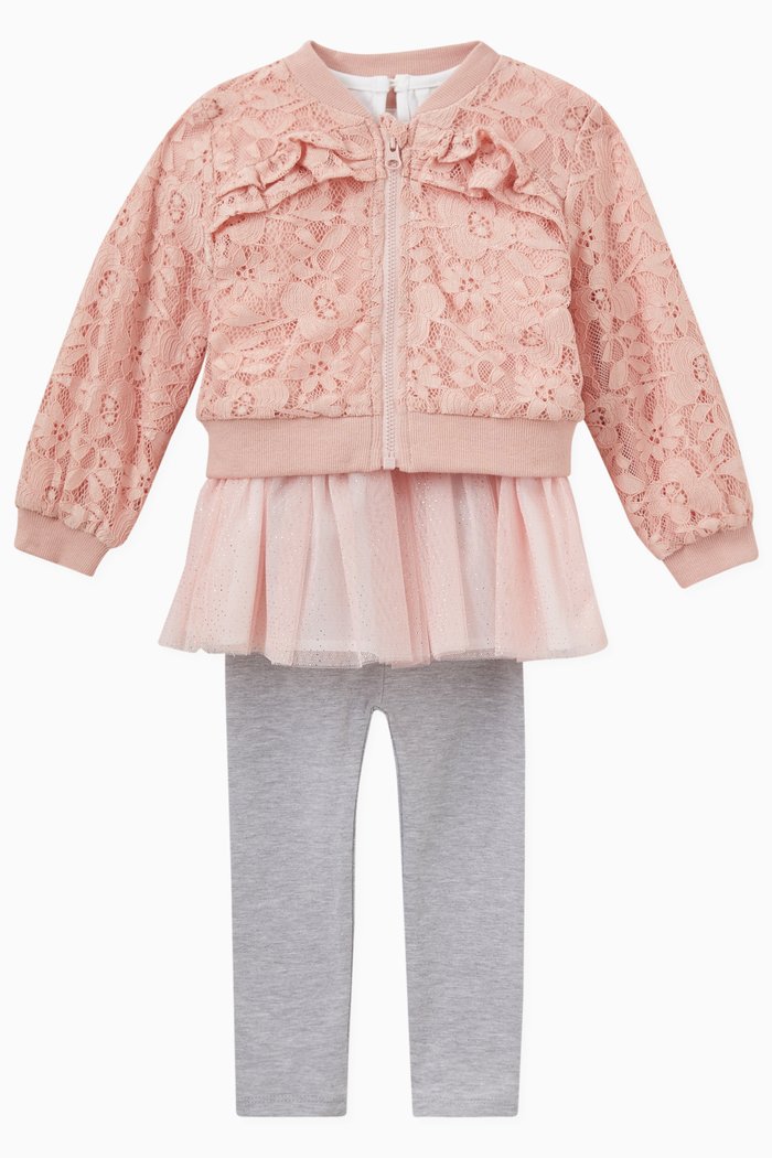 

Lace Bomber Jacket, Tutu Dress & Leggings Set, Pink