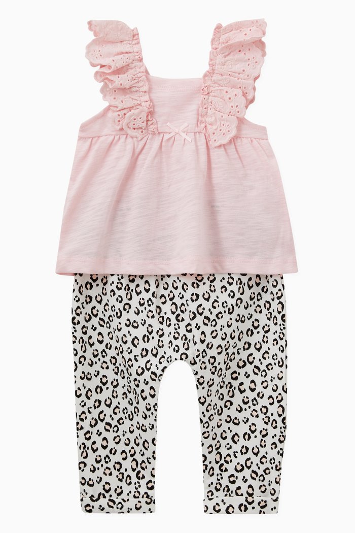 

Animal Print Top & Pant Set in Cotton, Pink