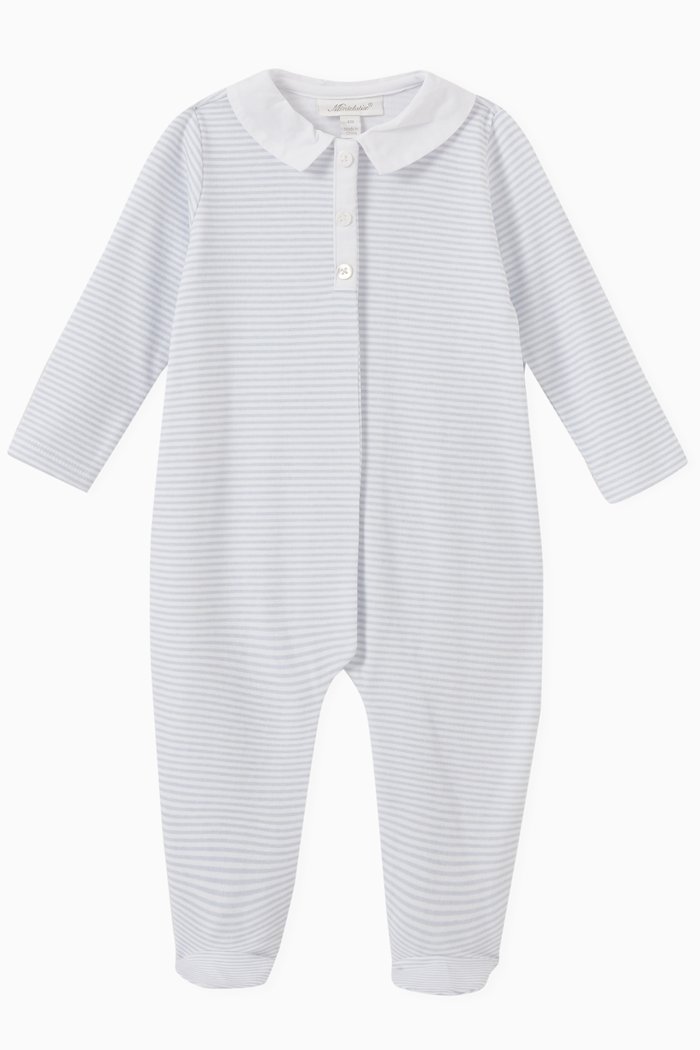 

Stripe Footed Overall in Cotton, Blue