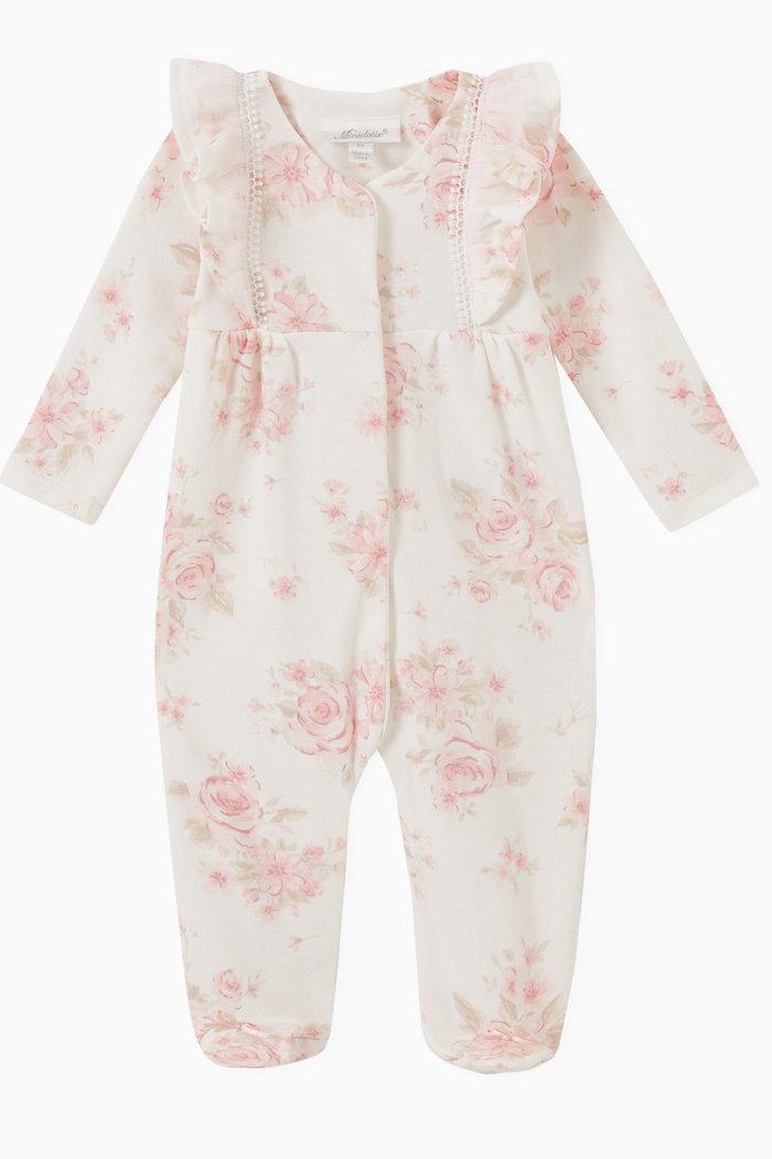 

Ruffle Floral Overall Footie, Neutral