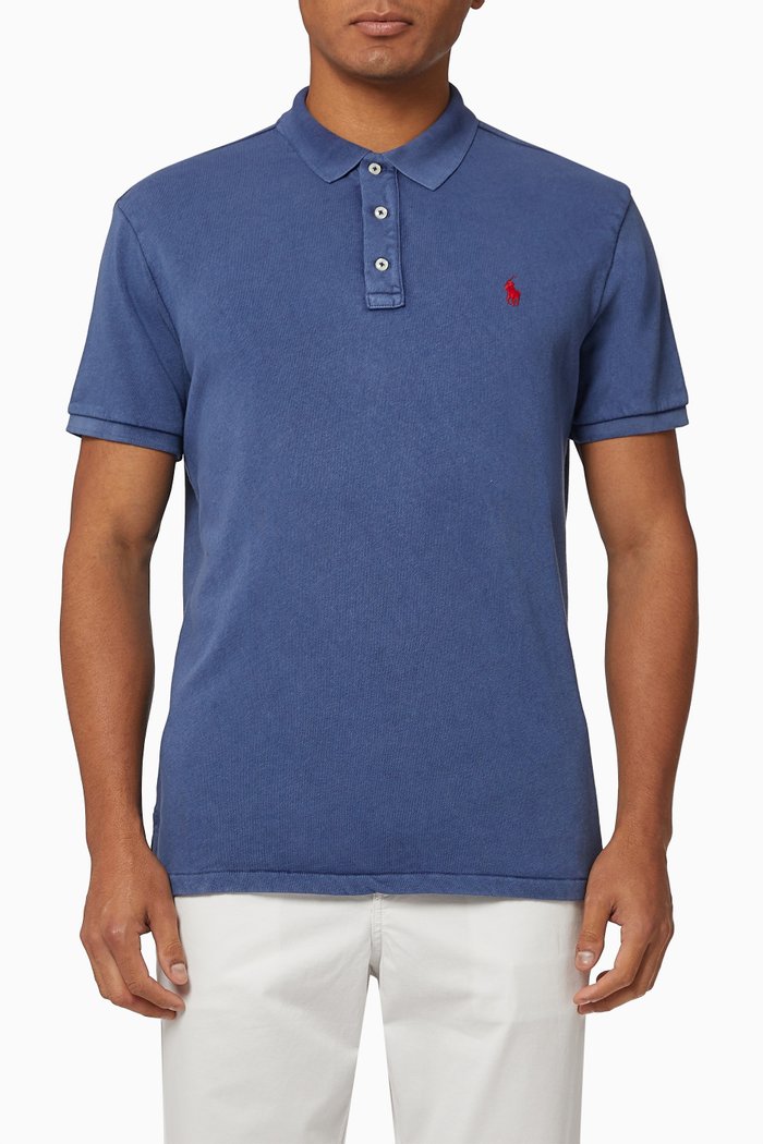 

Logo Embroidered Polo Shirt in Terry, Blue
