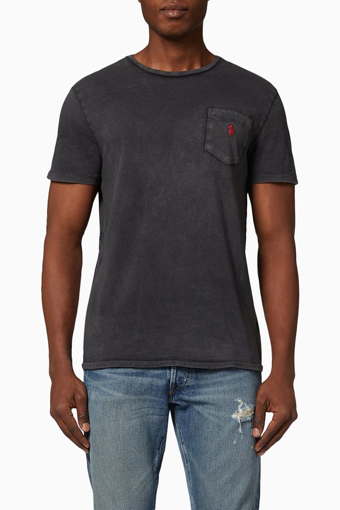 

Custom Slim Fit Pocket T-shirt in Cotton Blend Jersey, Black