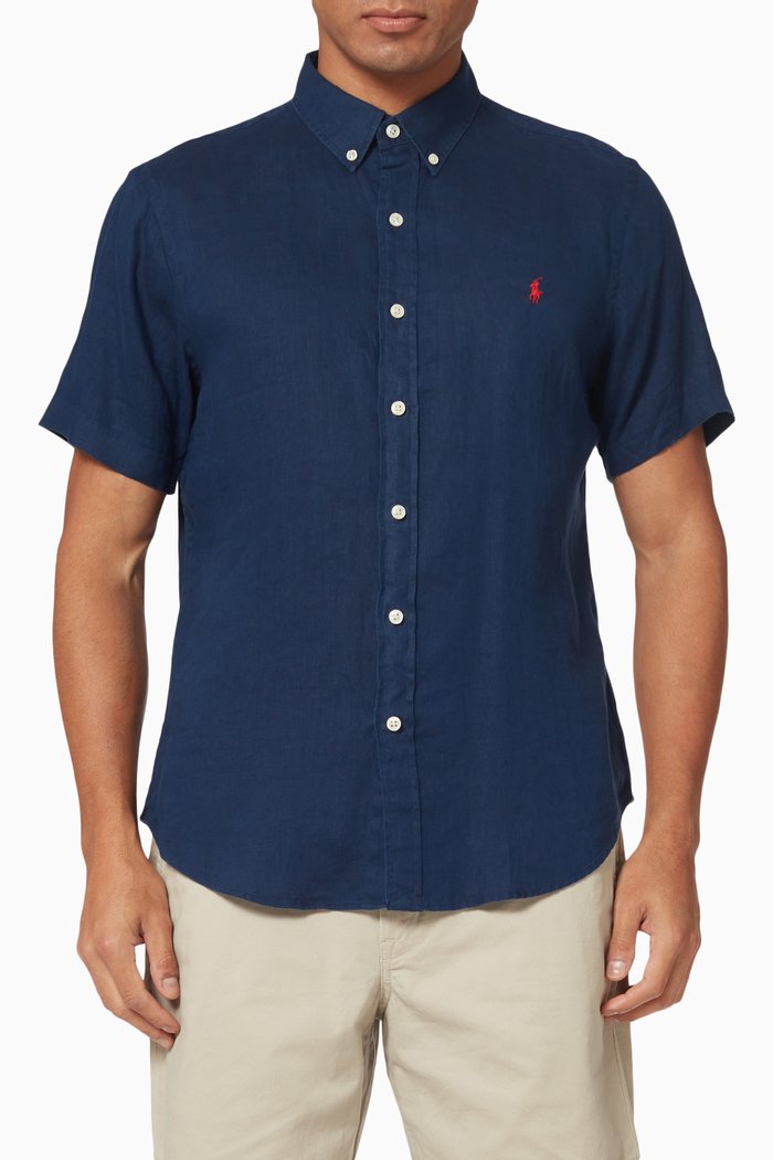 

Short Sleeve Shirt in Linen, Blue