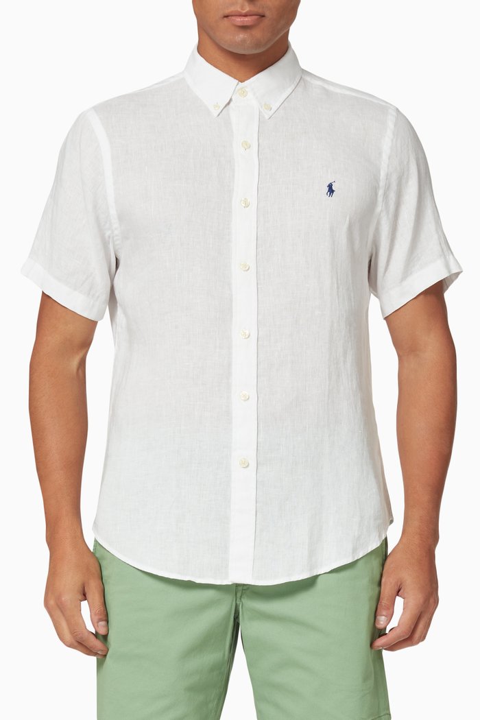 

Short Sleeve Shirt in Linen, White