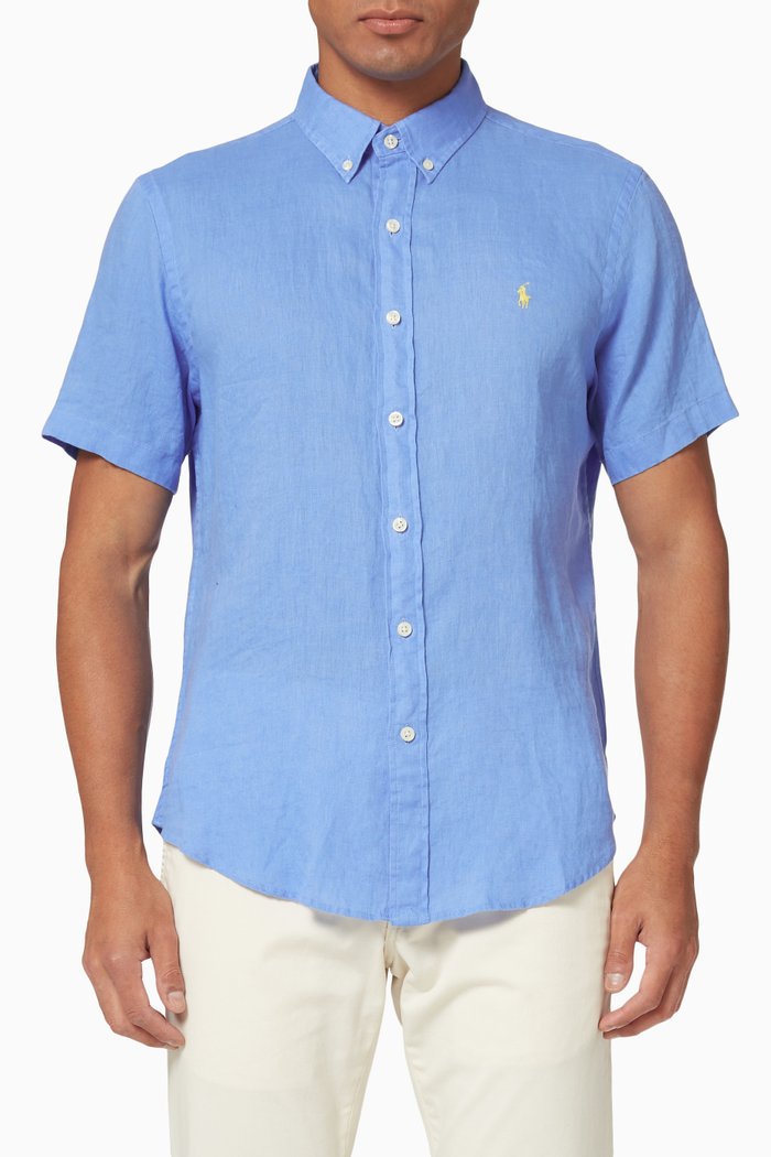 

Short Sleeve Shirt in Linen, Blue