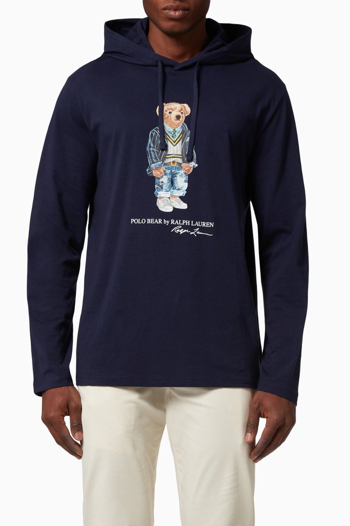 

Polo Bear Hooded T-Shirt in Jersey, Blue