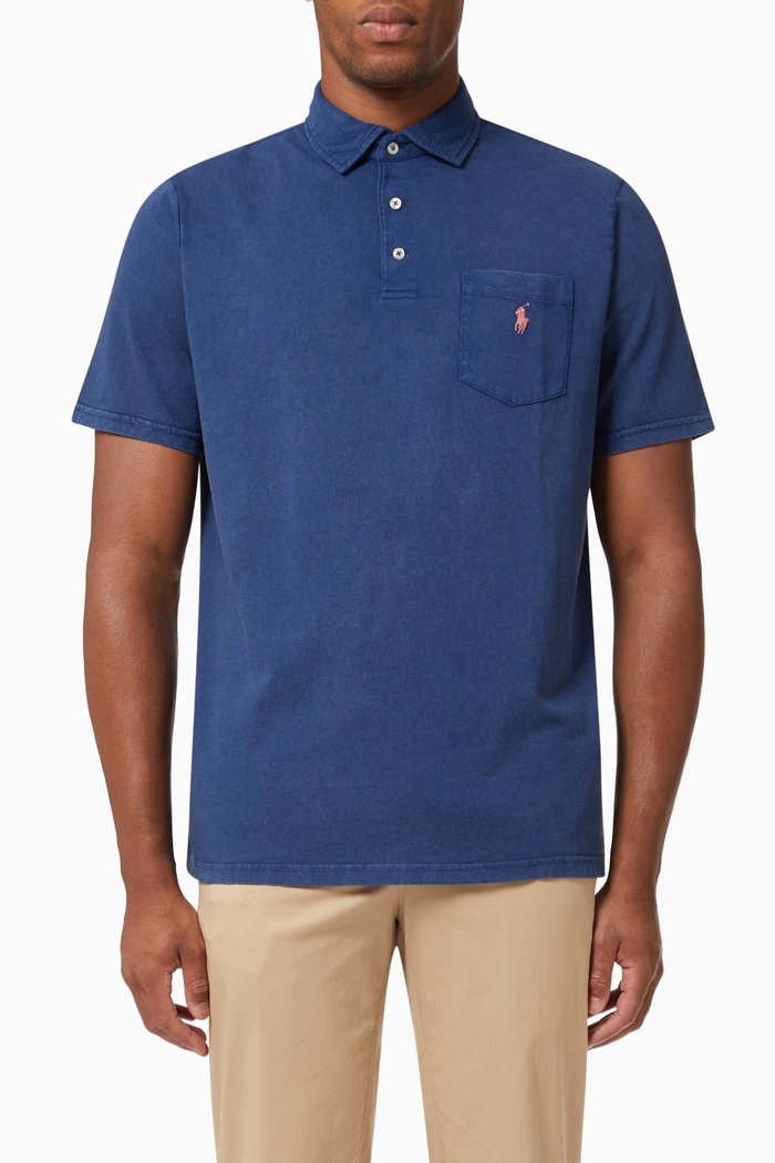 

Polo Shirt in Cotton & Linen, Blue